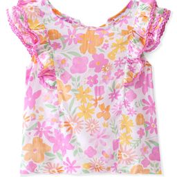 Babyhug Rayon Half Sleeves Top Floral Print- White & Pink-image-90
