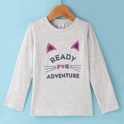 Ollypop Sinker Knit Full Sleeves T-Shirt with Text Print - Grey-image-84