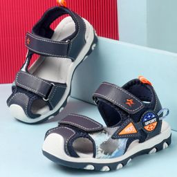 Cute Walk by Babyhug Double Velcro Closure Camo Printed Sandals - Blue-image-82