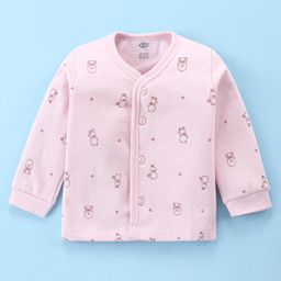 Zero Fleece Knit Full Sleeve Front Open Jhabla with Duck Print - Peach-image-6