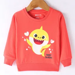 Bodycare Terry Knit Full Sleeves T-Shirt with Baby Shark Print - Coral-picture-1