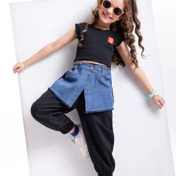 OLLINGTON ST. Cotton Rib Half Sleeves Top & Knit Joggers- Black-image-36