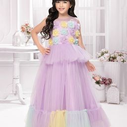 Tiny Kingdom Net Sleeveless Floral Applique Detailed Tiered Gown - Purple-picture-21