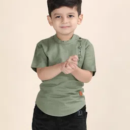 Polka Tots Cotton Half Sleeves Solid Kurta - Green-picture-49