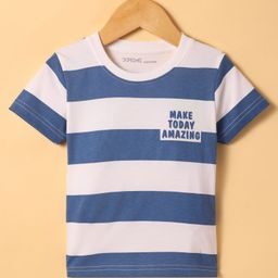 Doreme Single Jersey Knit Half Sleeves T-Shirt with Text Print & White - Navy Blue & White-image-65