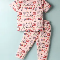 ToffyHouse Knitted Half Sleeves Co-ords Night Suit with Bear Print - Light Peach-picture-41