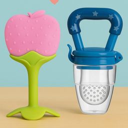 Badal Kidz Bpa Free 100 % Silicone Fruit Shape Teether And Fruit Feeder - Pink & Blue (Pack Of 2)-14