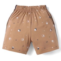 Taeko Single Jersey Knit Above Knee Length Shorts with Geometric Print - Brown-image-64