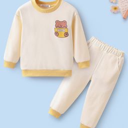 Mark & Mia Full Sleeves Winter Wear Suit Set with Teddy Print - Cream-picture-15