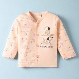 CUCUMBER Sinker Knit Full Sleeves Front Open Jabhala with Dog Print - Peach-picture-45