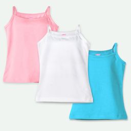 Ariel Cotton Lycra Knit Pack Of 3 Sleeveless Solid Camisoles - Pink White & Sky Blue-image-77