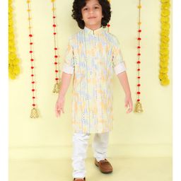 Ministitch Cotton Woven Full Sleeves Mirror Work Embroidered & Tie Dye Kurta Pyjama Set - Green-image-69