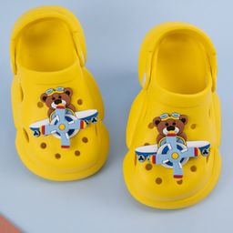 Yellow Bee Perforated Slingback Clogs With Rotating Pilot Bear Charms - Yellow-picture-47