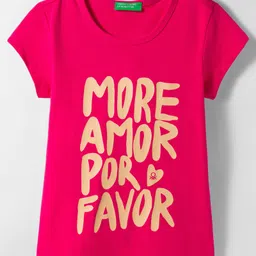 UCB 100% Cotton Knit Half Sleeves T-Shirt with Text Print - Dark Pink-picture-0