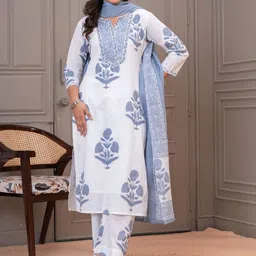 KALINI Women Floral Printed Pure Cotton Kurta with Trouser & Dupatta-picture-10