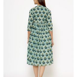 CRAFIQA Three Fourth Sleeves Floral Motif Printed Maternity Dress With Concealed Zipper Nursing Access - Light Blue image 3