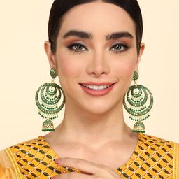 Anouk Gold Plated Artificial Stones Studded And Beaded Circular Drop Earrings image 4
