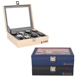 Kuber Industries 3-Pcs Black & Grey 8 Slots Wrist Watch Organisers-89