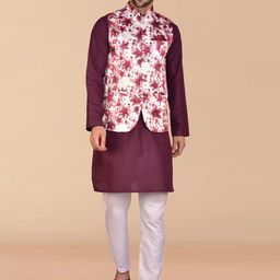 PRINTINDIA Mandarin Collar Pure Cotton Straight Kurta with Trousers & Nehru jacket-image-100