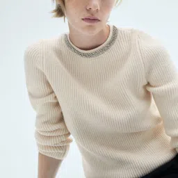 MANGO Knitted Embellished Pullover-image-45