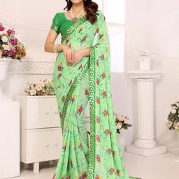 KALINI Floral Printed Embroidered Saree With Blouse Piece-image-57