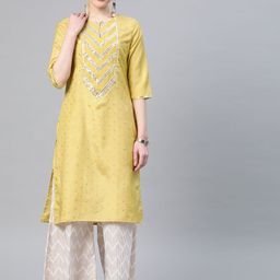 W Women Yellow & Yellow Sequin Embellished Straight Kurta-picture-12