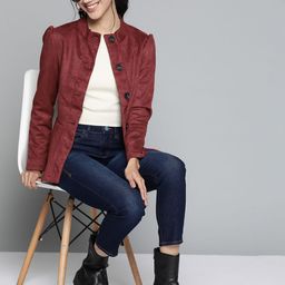 HERE&NOW Women Maroon Solid Tailored Jacket-image-61