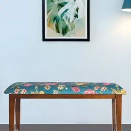 GLOBALLY INDIAN Brown & Blue Printed Wooden 2-Seater Dining Bench-14