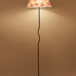 Devansh White & Orange-Coloured Printed Frustum Floor Lamp With Shade image 5
