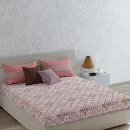 MYTRIDENT Red & White Floral 120 TC Pure Cotton Queen Bedsheet Set-image-87