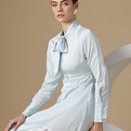 Chemistry Tie-Up Neck Satin A-Line Dress-image-57