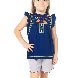 Cherry Crumble Girls Embroidered Flutter Sleeve Cotton Top-picture-54