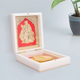 Golden Peacock 24KT White & Red FoilRadhe Krishna Pooja Box-image-65
