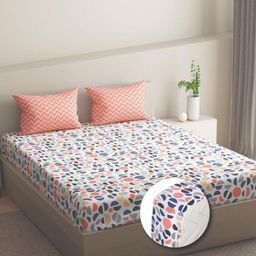 wakefit White & Red Geometric 160 TC Queen Bedsheet Set- 2.74 m x 2.74 m-29