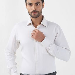 Raymond Men Contemporary Spread Collar Textured Solid Cotton Formal Shirt-image-49