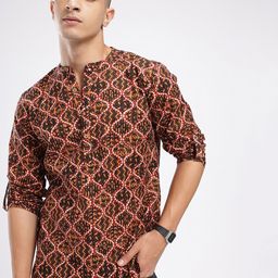 Anouk Rustic Band Collar Ethnic Motifs Printed Roll-Up Sleeves Kurta-34
