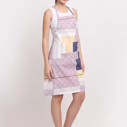 Arrabi Mauve & Beige Geometric Printed Cotton Aprons With 2 Patch Pockets-30