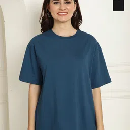 Metronaut Women Pack of 2 Graphic Printed Round Neck Cotton Oversized T-shirts-image-90