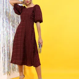 Tokyo Talkies Checked A-Line Midi Dress-19