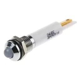 RS PRO White Panel Mount Indicator 24V DC, Mounting Hole Size 8 mm, Termination Type Faston, Solder Lug, IP Rating IP67, Model No 8385567-10