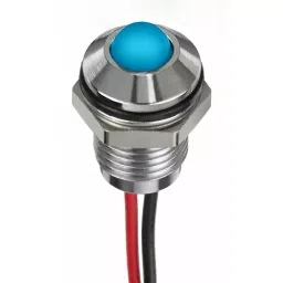 RS PRO Blue Panel Mount Indicator 12V DC, Mounting Hole Size 8 mm, Termination Type Lead Wires, IP Rating IP67, Model No 1329106-15