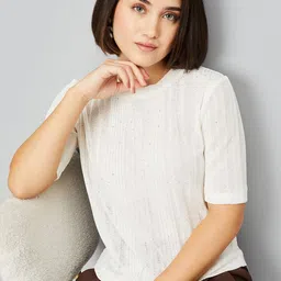 max Women Self Design Round Neck Short Sleeves Regular Top-3
