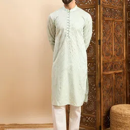 SWAGG INDIA Ethnic Motifs Embroidered Mandarin Collar Straight Kurta-29