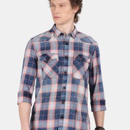 Blu MNKY Smart Slim Fit Checked Spread Collar Shirt-image-82