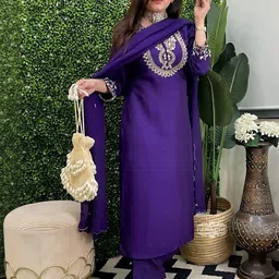 URMIR FASHION Women Ethnic Motifs Embroidered Regular Kurta with Trousers & With Dupatta-picture-7