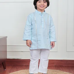 Polka Tots Boys Mandarin Collar Gotta Patti Pure Cotton Straight Kurta With Pyjamas-51