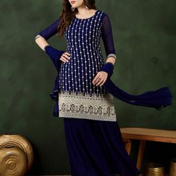 Sangria Thread Sequence Embroidered Kurta With Sharara & Dupatta Kurta Sets-3