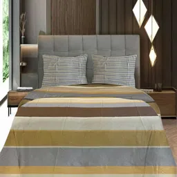Threadwear Beige & Grey Geometric 400 TC King Bedsheet with 2 Pillow Covers-picture-9