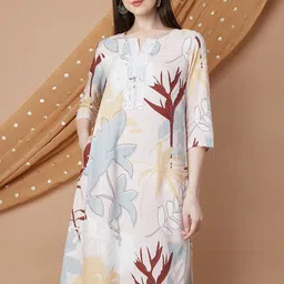 Melange by Lifestyle Floral Printed Notch-Neck Straight Kurta-picture-31