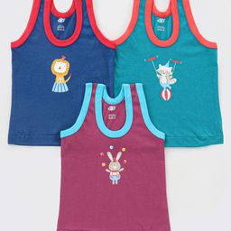 Zero Sleeveless Vests Pack of 3 Animal Print - Navy Green Maroon-43